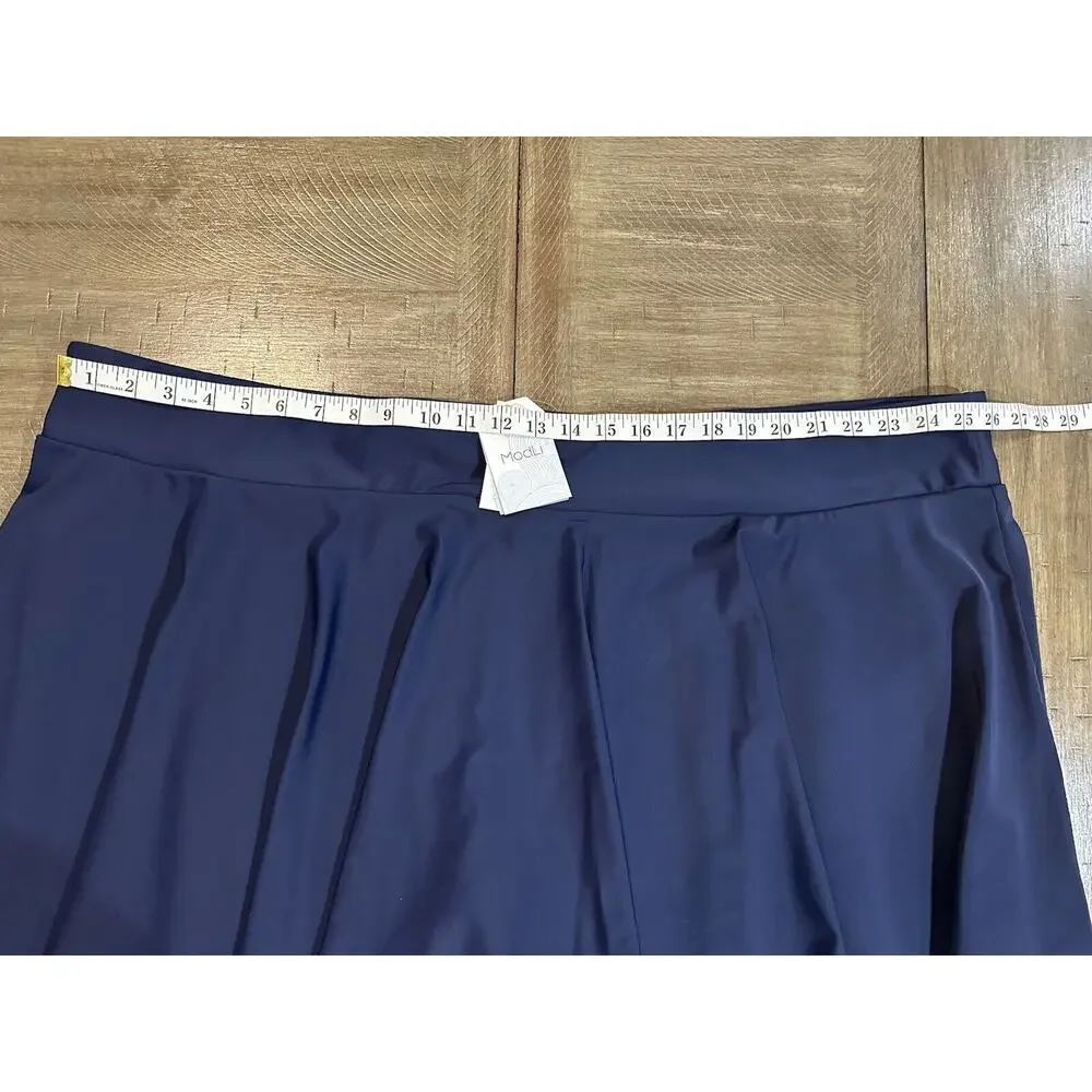NWT ModLi Flowy Swim Skort Women's 6X Navy Blue Stretch Elastic Waist Skirt NEW